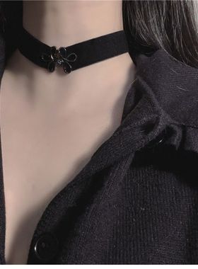复古中国风。黑色超A盘扣小众设计丝绒暗黑系朋克少女锁骨链颈带