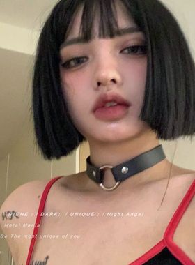 杀手不太冷 欧美圆形皮项圈朋克暗黑少女jk锁骨链原宿简约choker