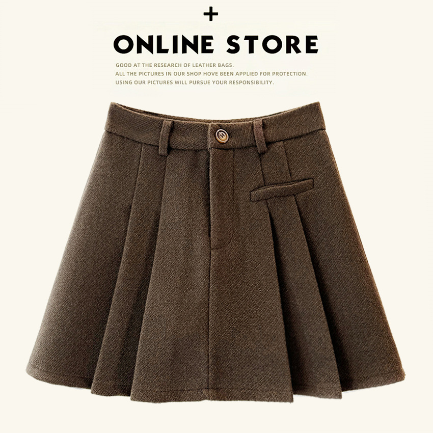 加厚毛呢短裙半身裙秋冬款高腰显瘦a字裙辣妹风洋气百褶呢子伞裙
