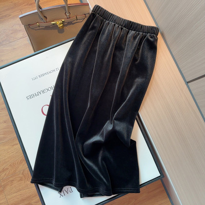 中长款直筒加绒H开叉半身裙