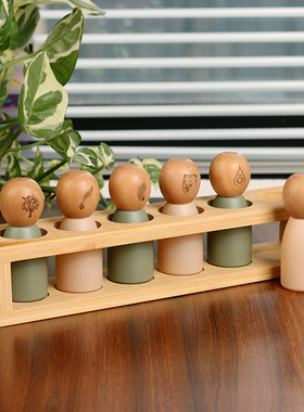 圆球实木盖12ml精油分装瓶莫兰迪色香水原木盖滚珠瓶榉木木盖空瓶