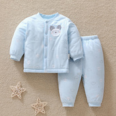 婴儿夹棉衣服秋冬加厚哈咪奇新生儿保暖棉衣男女宝宝棉袄套装 开裆