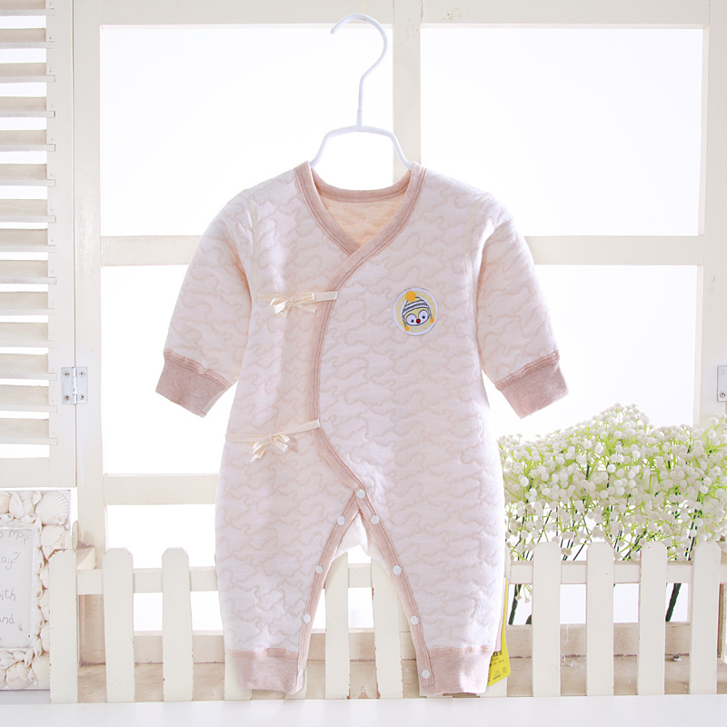 新生儿夹棉保暖连体衣服哈咪奇初生宝宝彩棉加厚哈衣婴儿秋冬爬服