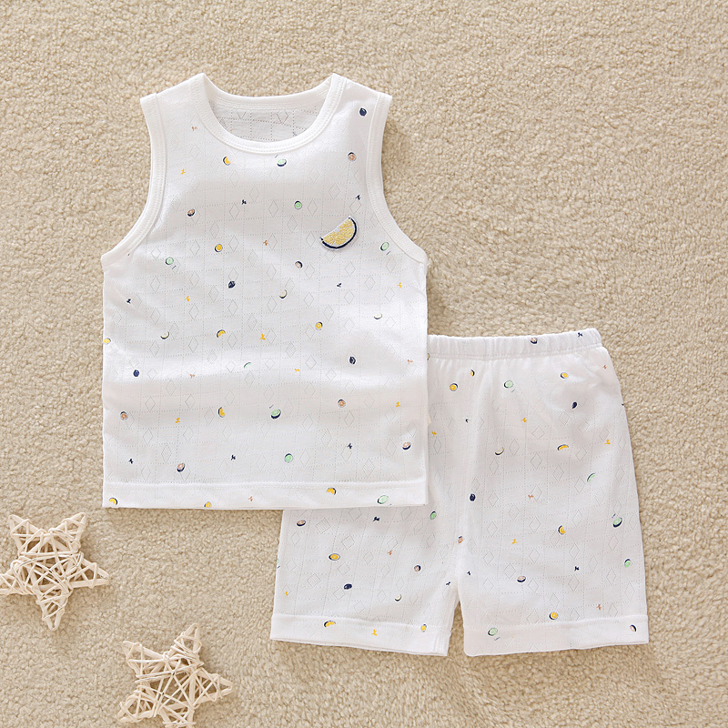 婴儿背心套装薄款幼儿竹纤维衣服无骨男女宝宝无袖汗衫新生儿夏装