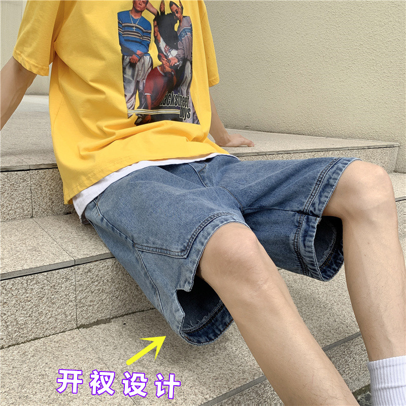 阔腿牛仔短裤男夏薄款2021新款直筒宽松五分裤ins潮D图片