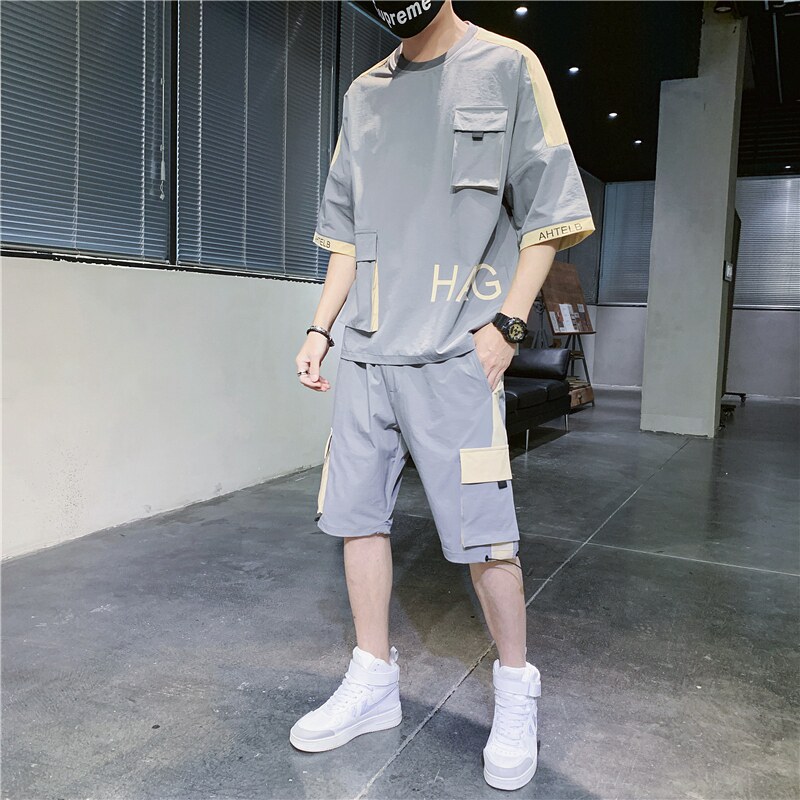 高品质工装套装男帅气夏季大码男装一套搭配运动夏装TZ12-P88,男装休闲套装,星座308B-2