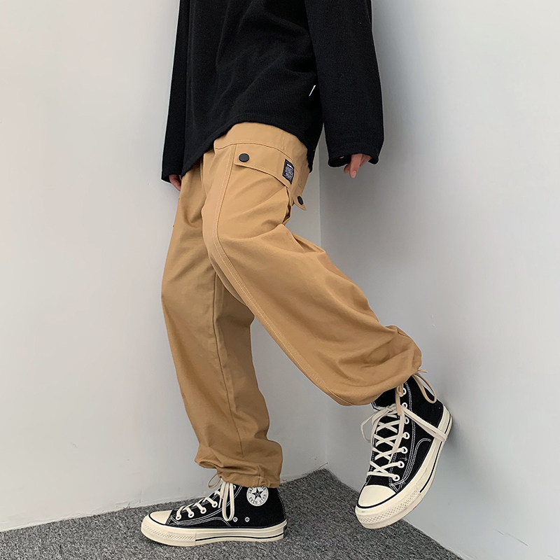 工装裤男潮牌宽松直筒两穿抽绳束脚休闲运动阔腿裤男K013-P45图片