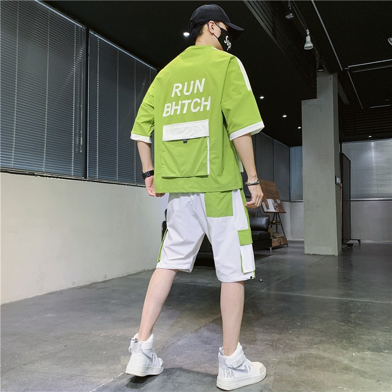 高品质工装套装男帅气夏季大码男装一套搭配运动夏装TZ12-P88,男装休闲套装,星座308B-2