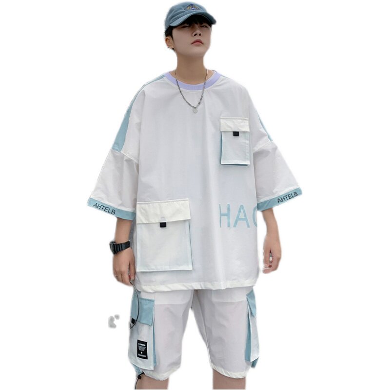 情侣装夏装两件套男女短袖短裤工装宽松大码套装一套TZ12-P88,男装休闲套装,星座308B-2