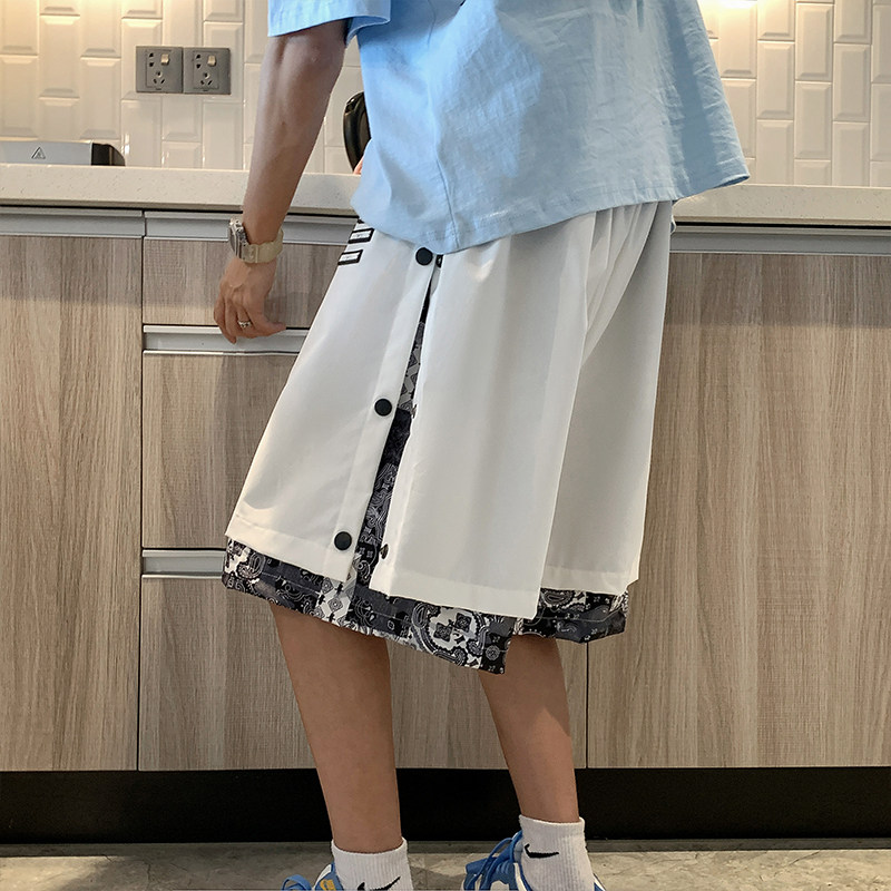 工装短裤男腰果花夏季外穿薄款潮牌宽松排扣休闲五分裤D,男装休闲裤,星座308B-2