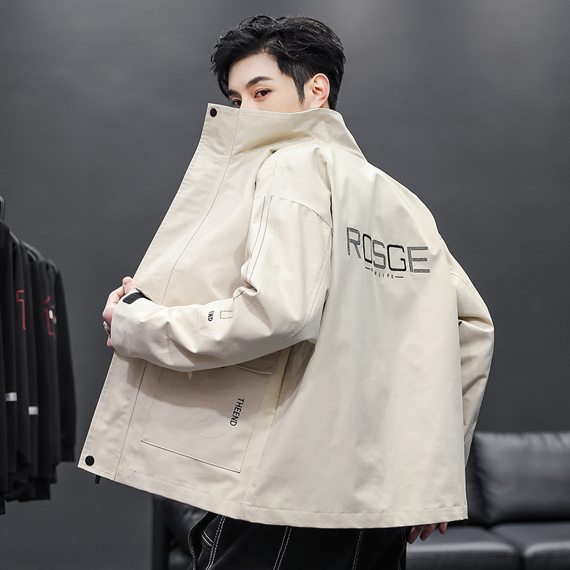 Spring and autumn jacket men's Korean fashion casual hoodless work jacket denim autumn and winter jacket