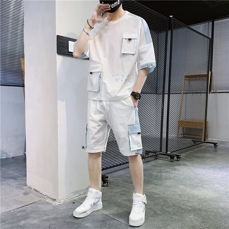 高品质工装套装男帅气夏季大码男装一套搭配运动夏装TZ12-P88,男装休闲套装,星座308B-2