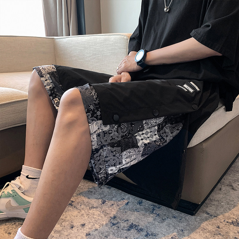 工装短裤男腰果花夏季外穿薄款潮牌宽松排扣休闲五分裤D,男装休闲裤,星座308B-2