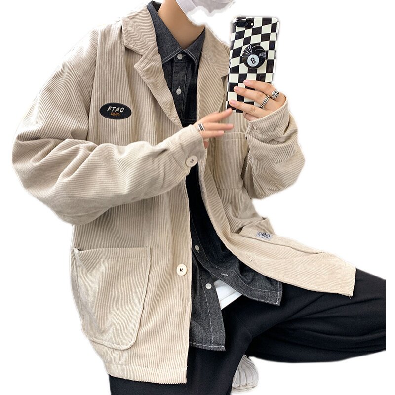 灯芯绒西装夹克男潮牌胖子休闲日系外套古着春秋XZ06-P60,男装西服,星座308B-2