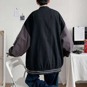 棒球服男春秋潮牌宽松拼接夹克港风潮流连帽休闲上衣JK0B10-P55图片