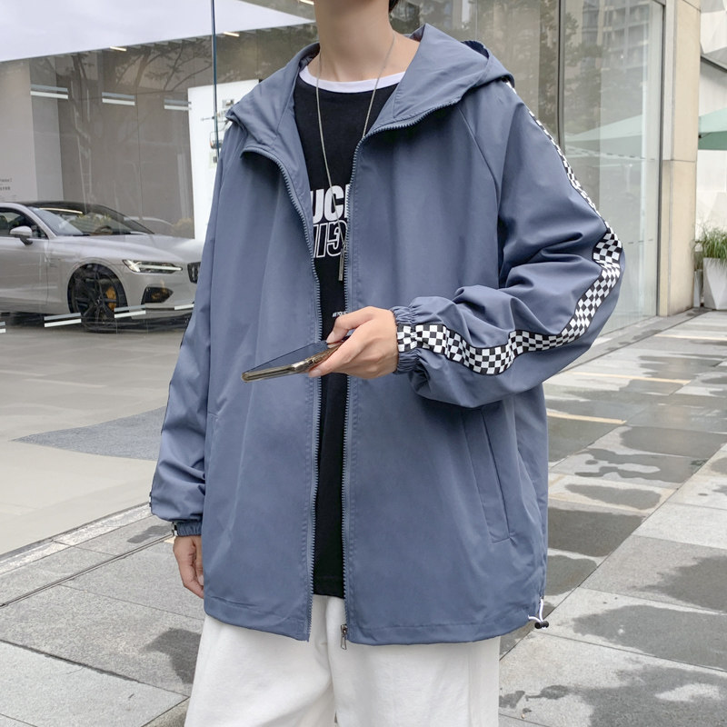 JK3083秋装新款格子撞色夹克男宽松外套韩版连帽上衣JK015-P45,男装夹克,星座308B-2