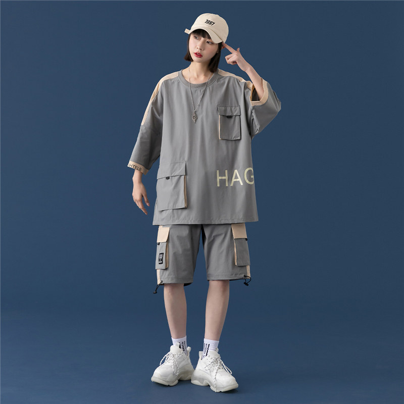 短袖t恤男女情侣运动套装夏季2021年新款时尚休闲两件套TZ12-P88,女装运动套装,星座308B-2