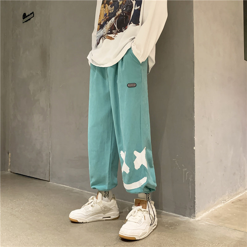 潮牌休闲裤子男秋季潮流宽松直筒束脚港风运动裤K0364-P28,男装休闲裤,星座308B-2