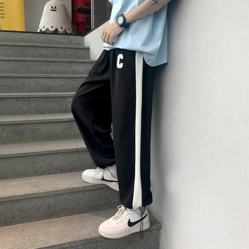 冰丝阔腿裤男夏季薄款直筒宽松美式hiphop裤子高街,男装休闲裤,星座308B-2