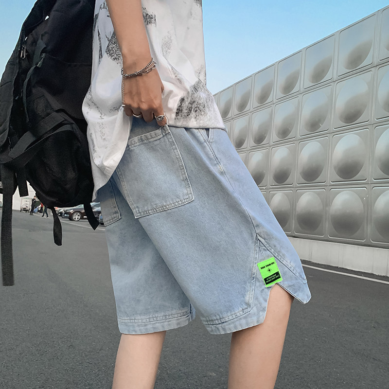牛仔短裤男系带宽松夏天薄款男士运动中裤潮五分裤男N77,男装牛仔裤,星座308B-2