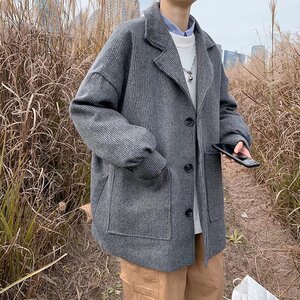 风衣男中长款2023新款秋冬灯芯绒大衣外套毛呢外套JK02021-P70图片