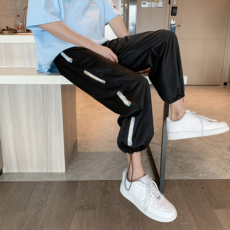 冰丝裤男2021夏季薄款宽松韩版潮流ins九分束脚休闲裤,男装休闲裤,星座308B-2