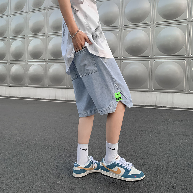牛仔短裤男系带宽松夏天薄款男士运动中裤潮五分裤男N77,男装牛仔裤,星座308B-2