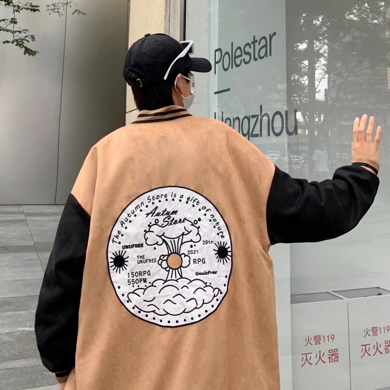 外套夹克男春秋季vintage宽松棒球领大码港风男装JK09075-P45,男装夹克,星座308B-2