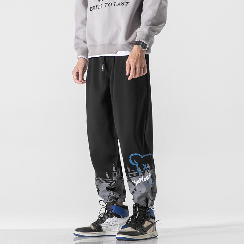 港风休闲裤男潮牌印花束脚裤K02114-P45,男装休闲裤,星座308B-2