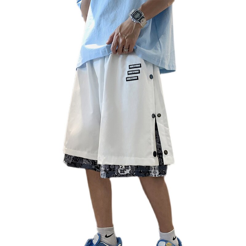 工装短裤男腰果花夏季外穿薄款潮牌宽松排扣休闲五分裤D,男装休闲裤,星座308B-2