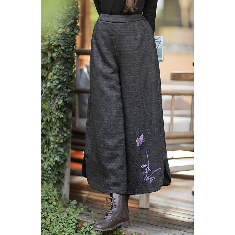 柑香素染【墨夕】真丝冠乐绉香云纱手绣中式复古高腰阔腿棉裤秋冬,女装/女士精品,棉裤/羽绒裤,淘宝优惠券,粉丝福利购,淘宝优惠卷