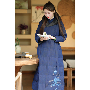 山河颂 复古外套 真丝香云纱龟纹绣花羽绒服90白鹅绒连帽秋冬中式