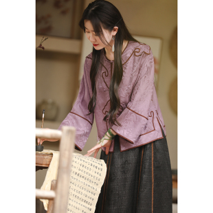 重工外套女 太太服云肩古法大衫 霁月 真丝香云纱短上衣新华服中式