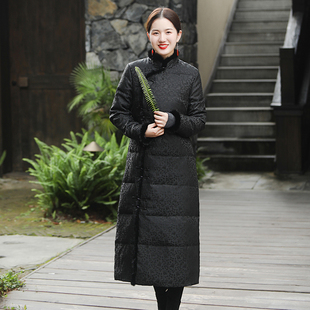 无题 保暖立领女加厚外套 真丝香云纱提花缎旗袍羽绒服白鹅绒中式
