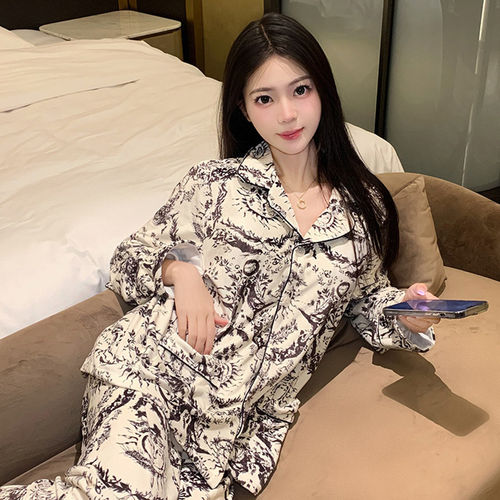 双面海岛绒复古印花长袖睡衣女款