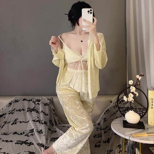 金丝绒性感镂空蕾丝吊带睡衣女款
