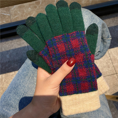 加绒加厚手套女秋冬针织触屏保暖
