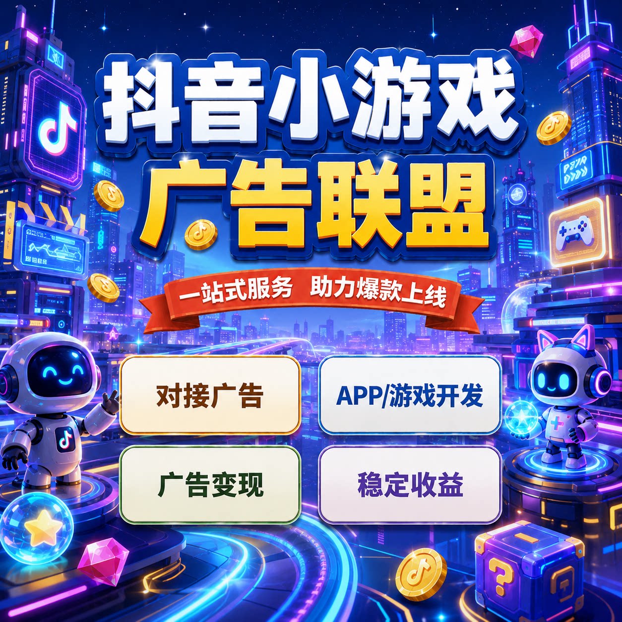抖音小游戏开发制作项目对接app广告变现收益赚钱流量主