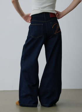 kani  13盎司丹宁蓝原色牛仔裤女秋冬阔腿宽松慵懒松弛感老爹裤子