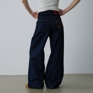子 女秋冬阔腿宽松慵懒松弛感老爹裤 kani 13盎司丹宁蓝原色牛仔裤