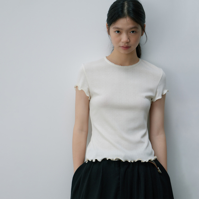 kani花边领提花面料短袖t恤