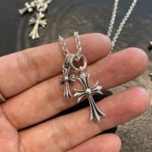 泰银双十字架吊坠项链薛之谦嘻哈大小十字架镀S925纯银男士 配饰潮