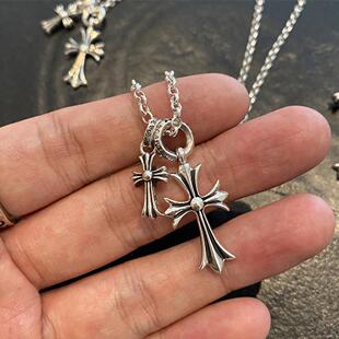 泰银双十字架吊坠项链薛之谦嘻哈大小十字架镀S925纯银男士配饰潮