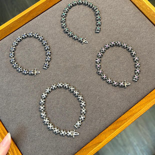 泰银大号十字架手链男阿美咔叽绿钻彩宝石镀纯银高级TinyePlus女