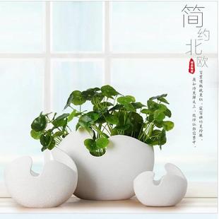 白色蛋壳花插素烧家居装 北欧现代陶瓷花瓶创意现代时尚 饰品摆件