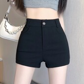弹力涤纶打底新款 女外穿春夏裤 包臀紧身高腰显瘦黑色 短裤 辣妹热裤