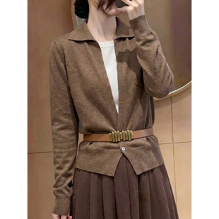 假两件针织衫女春夏新款简约通勤气质翻领拼接薄款宽松毛衣外套潮
