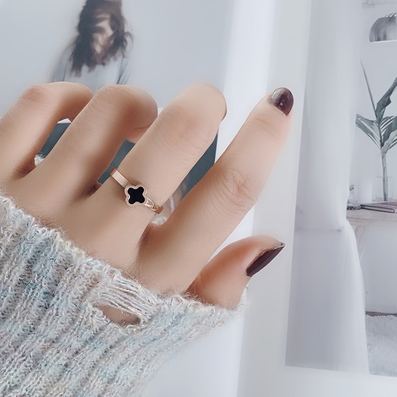 JAPANESE AND KOREAN TRENDY PERSONALITY INDEX FINGER RING TITANIUM STEEL PLATED 18K ROSE GOLD RING RING ATMOSPHERIC TIDE BRAND NET RED FOREST SYSTEM INS