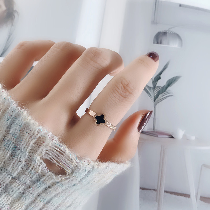 JAPANESE AND KOREAN TRENDY PERSONALITY INDEX FINGER RING TITANIUM STEEL PLATED 18K ROSE GOLD RING RING ATMOSPHERIC TIDE BRAND NET RED FOREST SYSTEM INS