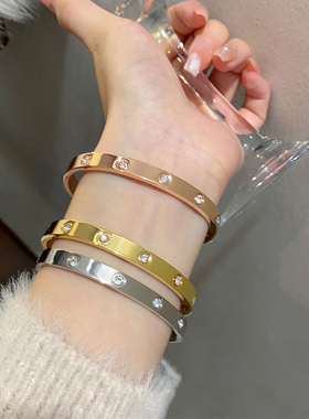 钛钢不掉色全钻手镯女